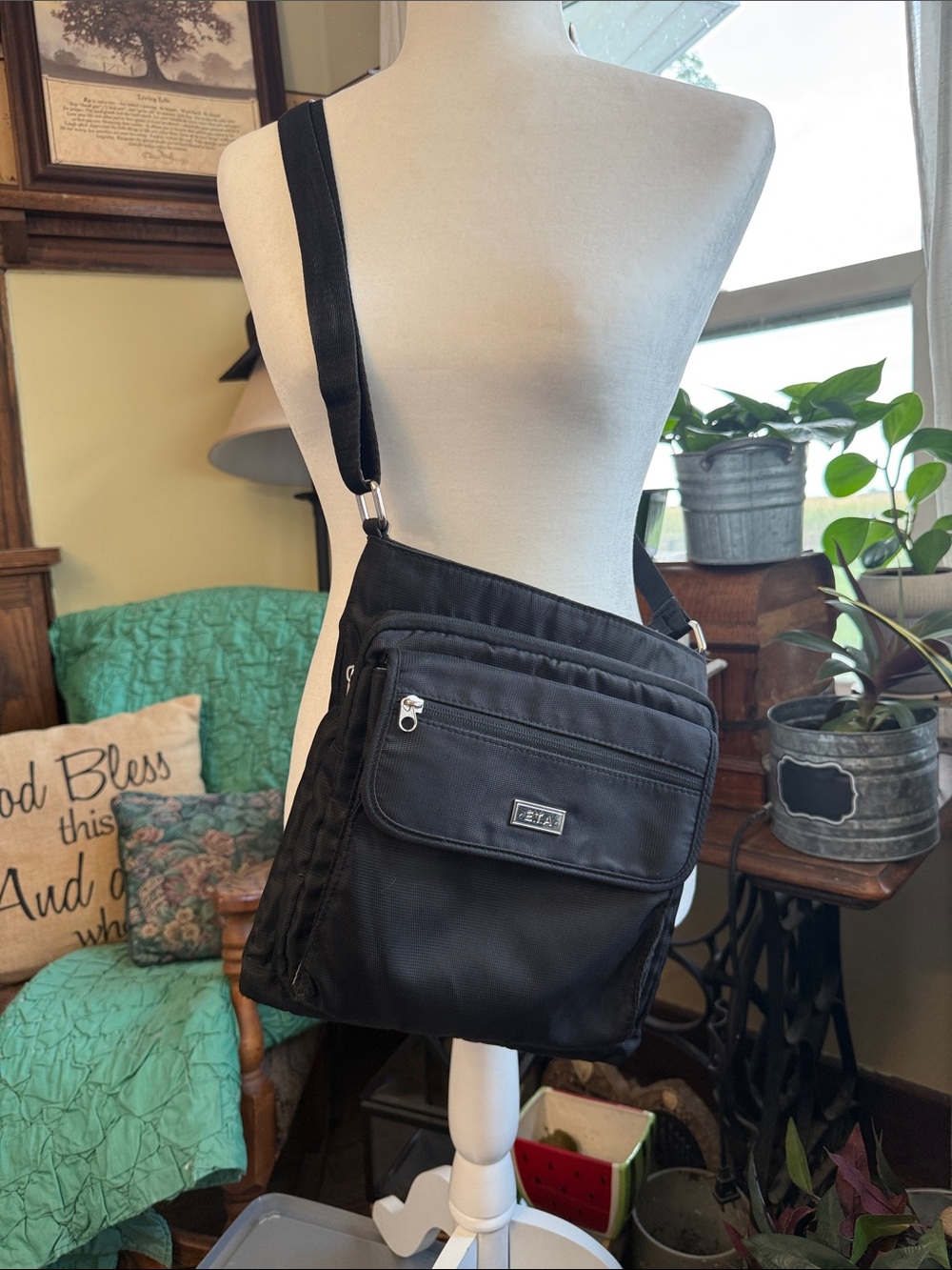 ETA Black Men's Crossbody Messenger Bag with Front Organizer